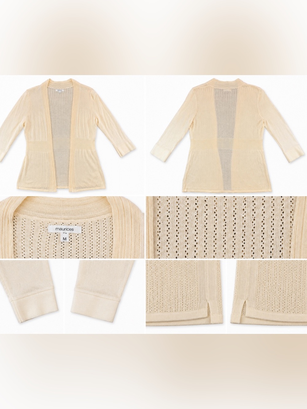 Maurices Ivory Pointelle Open Front Cardigan Women’s M